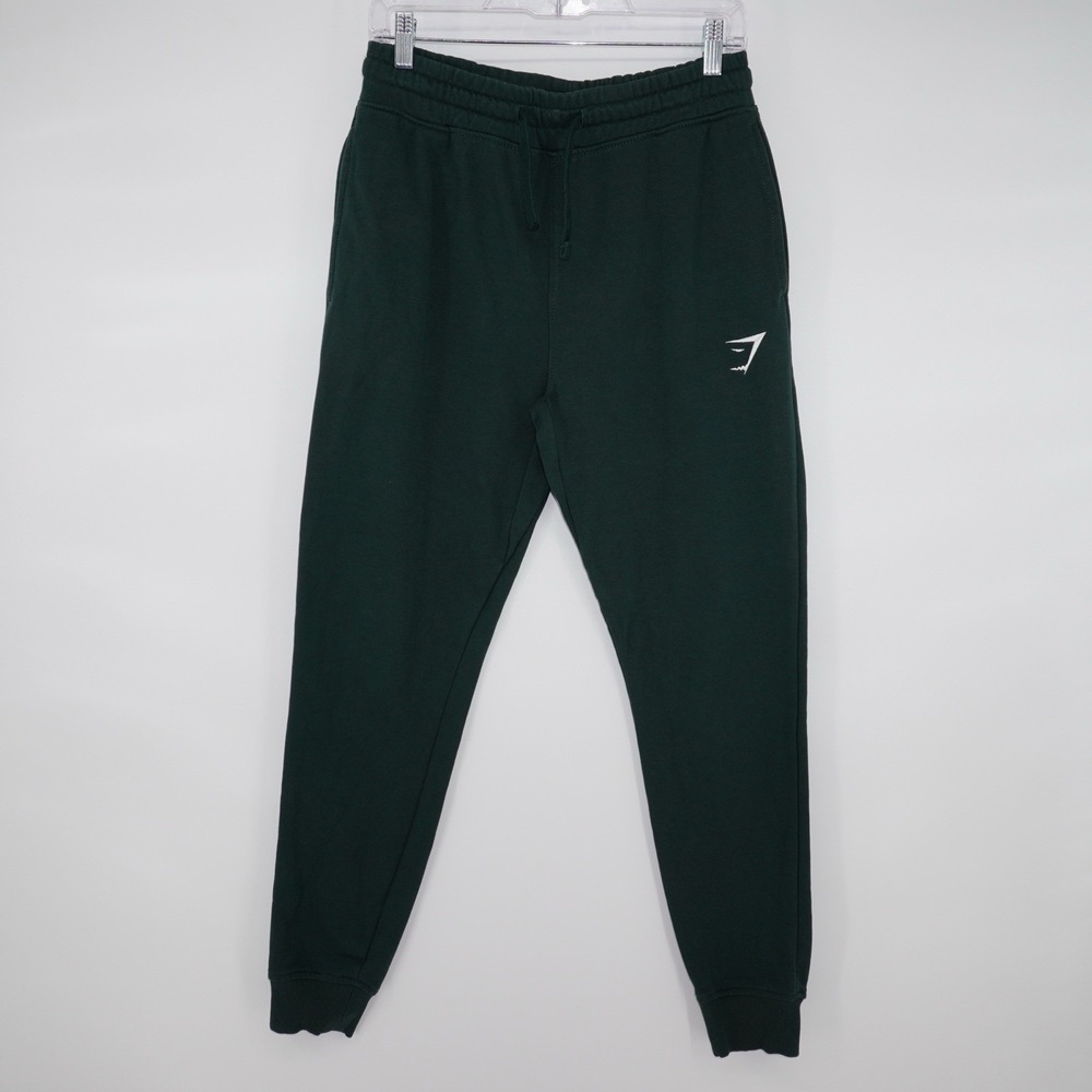 Gymshark Mens Small Hunter Green Jogger Sweatpants with Pockets Embroidered Logo